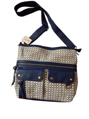 Fossil Navy and Cream Patterned Crossbody Bag - new with tags-original price$100